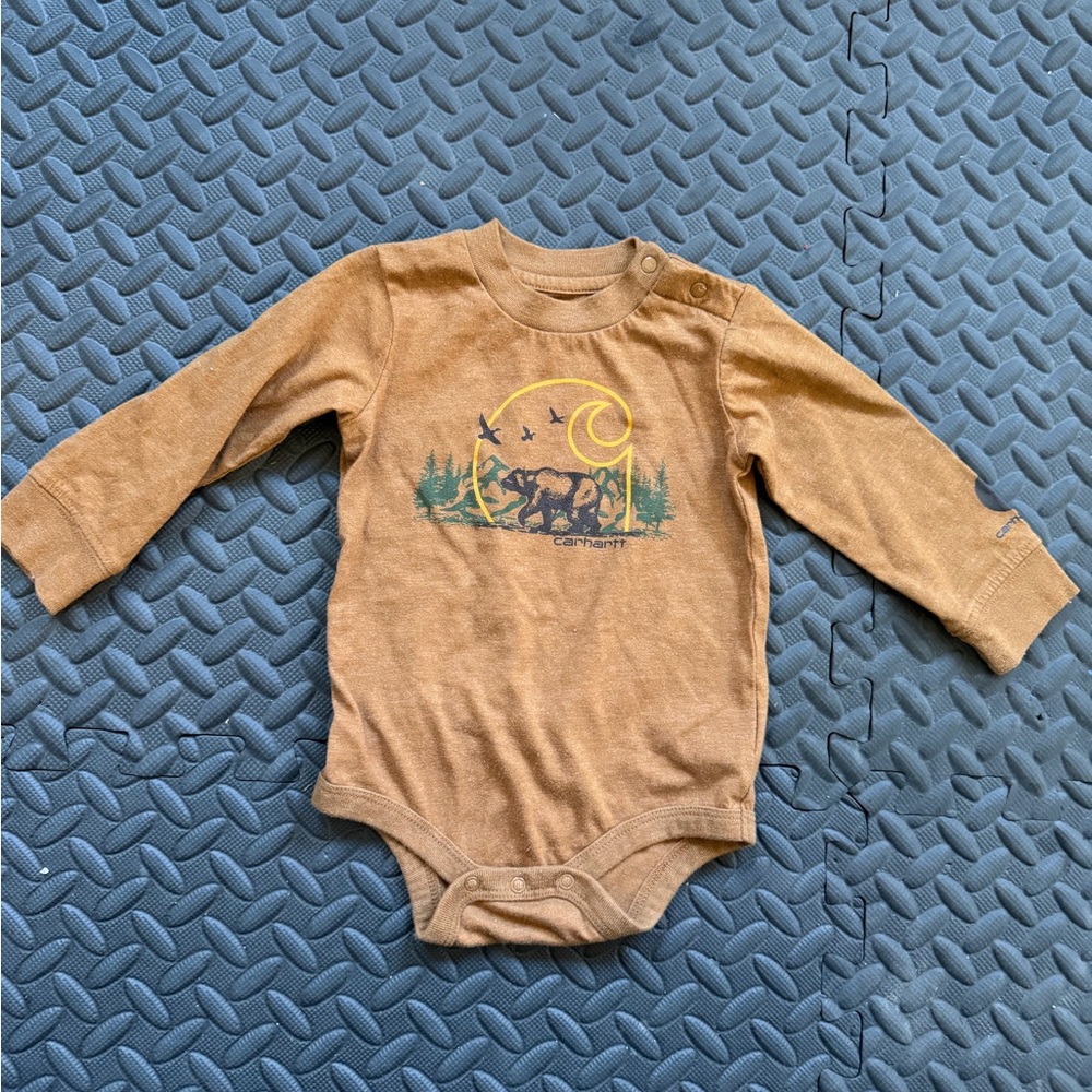 Carhartt Brown Infant Long-Sleeve Bodysuit with Logo
